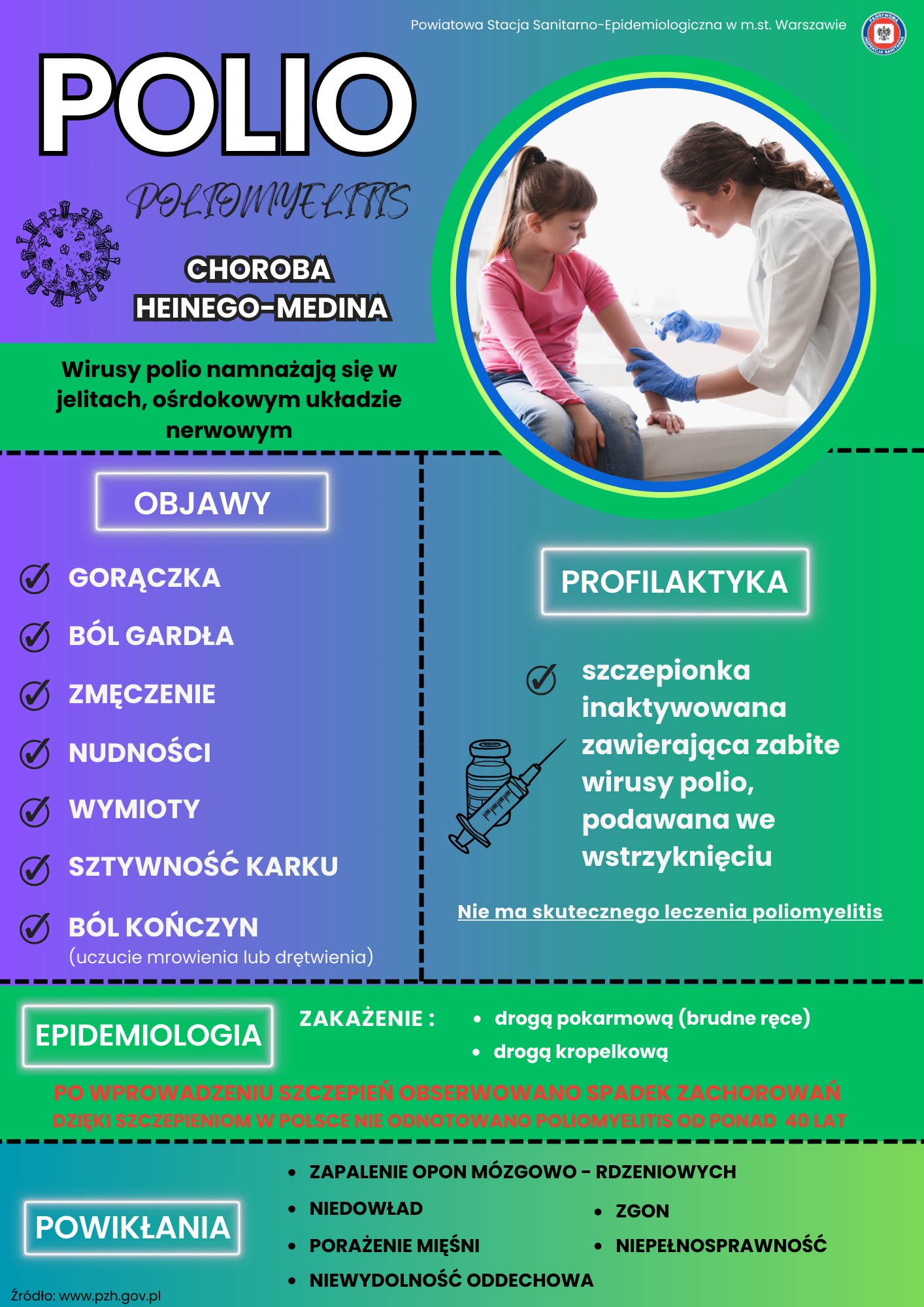 ulotka na temat szczepień przeciwko polio